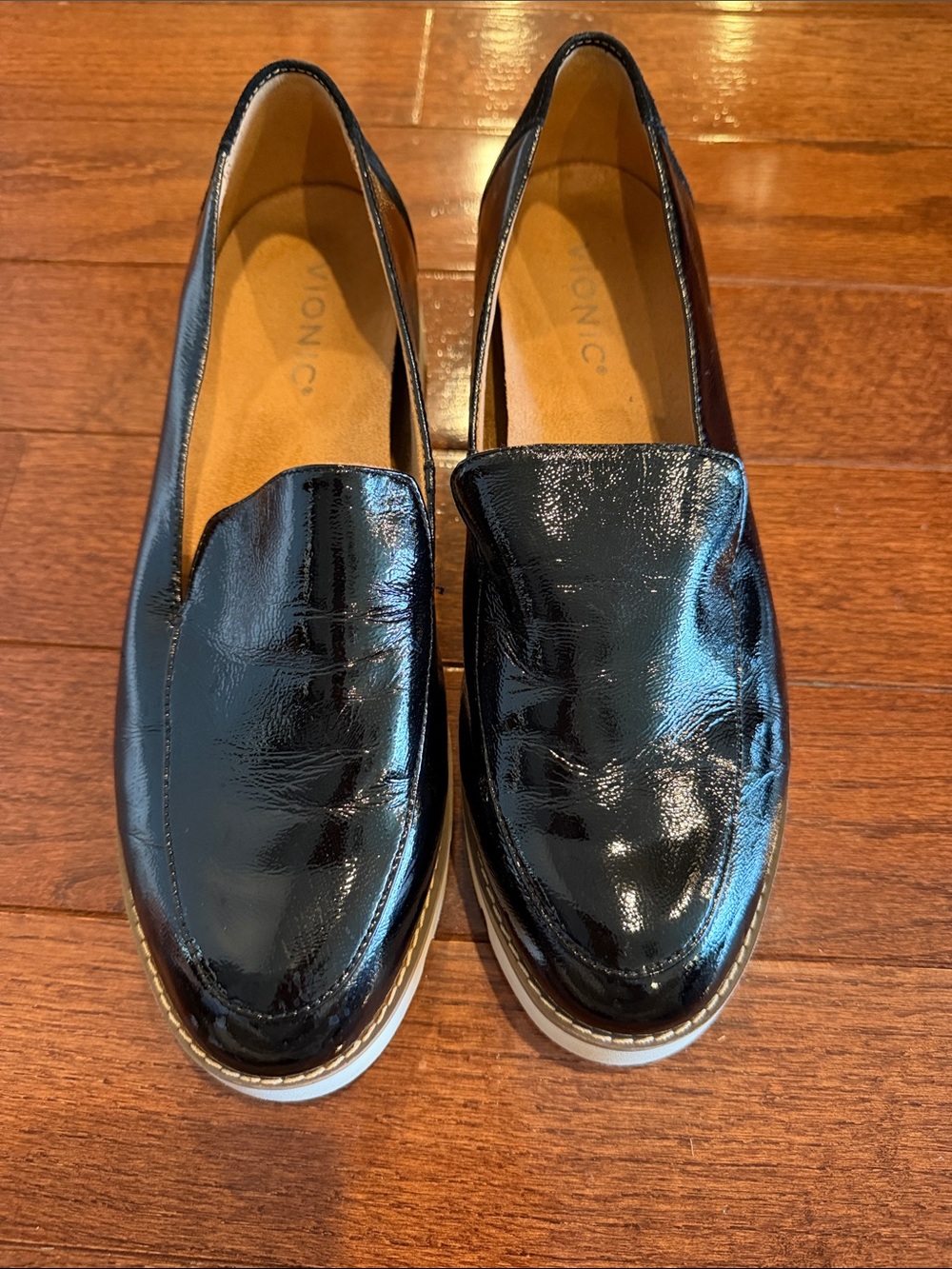 Vionic Black Patent Leather Womenβs Slip-On Loafers